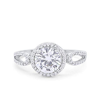 Halo Split Shank Engagement Ring Simulated Cubic Zirconia 925 Sterling Silver